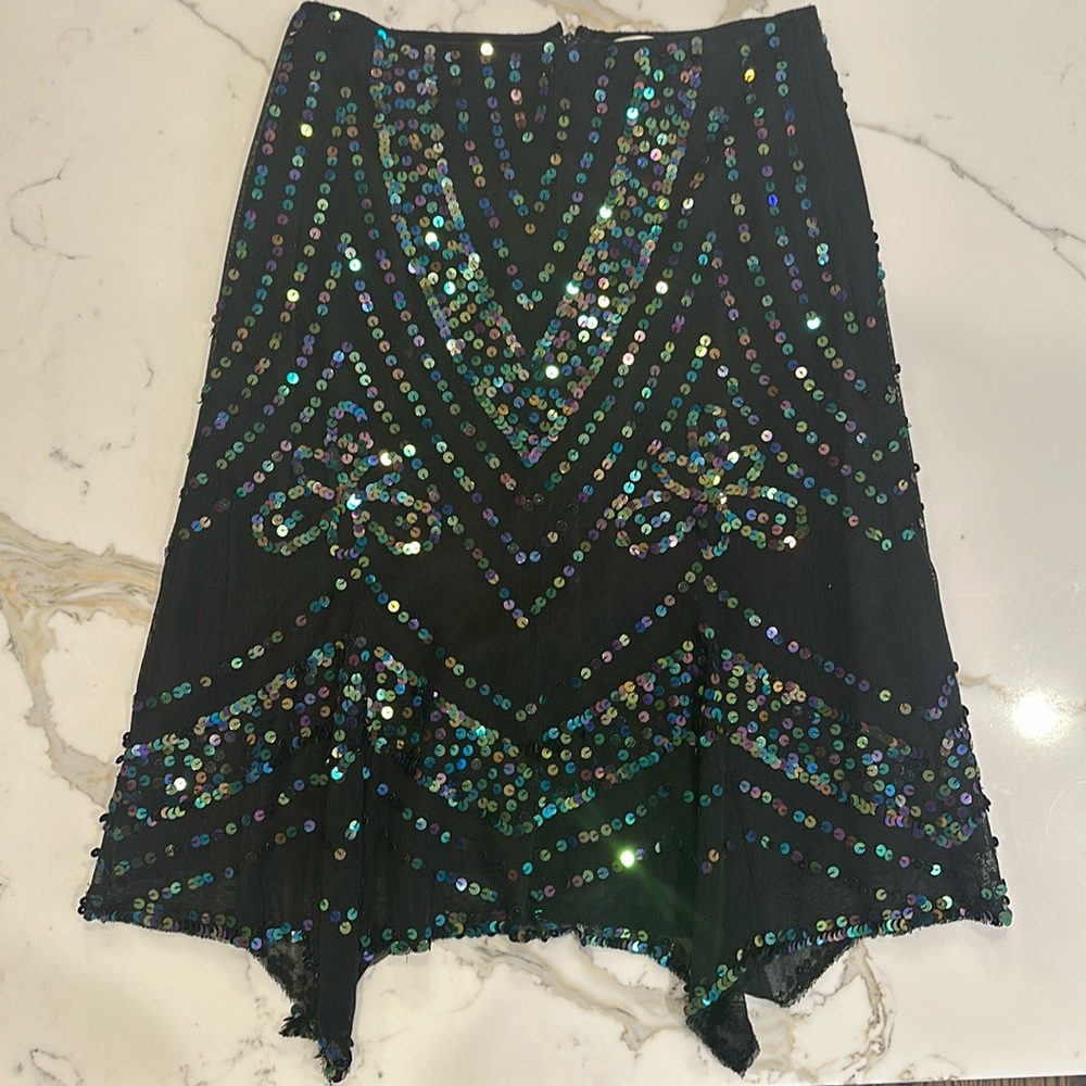 Vintage Black Iridescent Trina Turk Sequin Calla Skirt